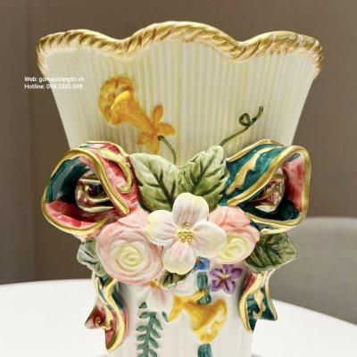 BÌNH HOA DÁNG CÚP HỌA TIẾT ĐẮP NỔI 3D